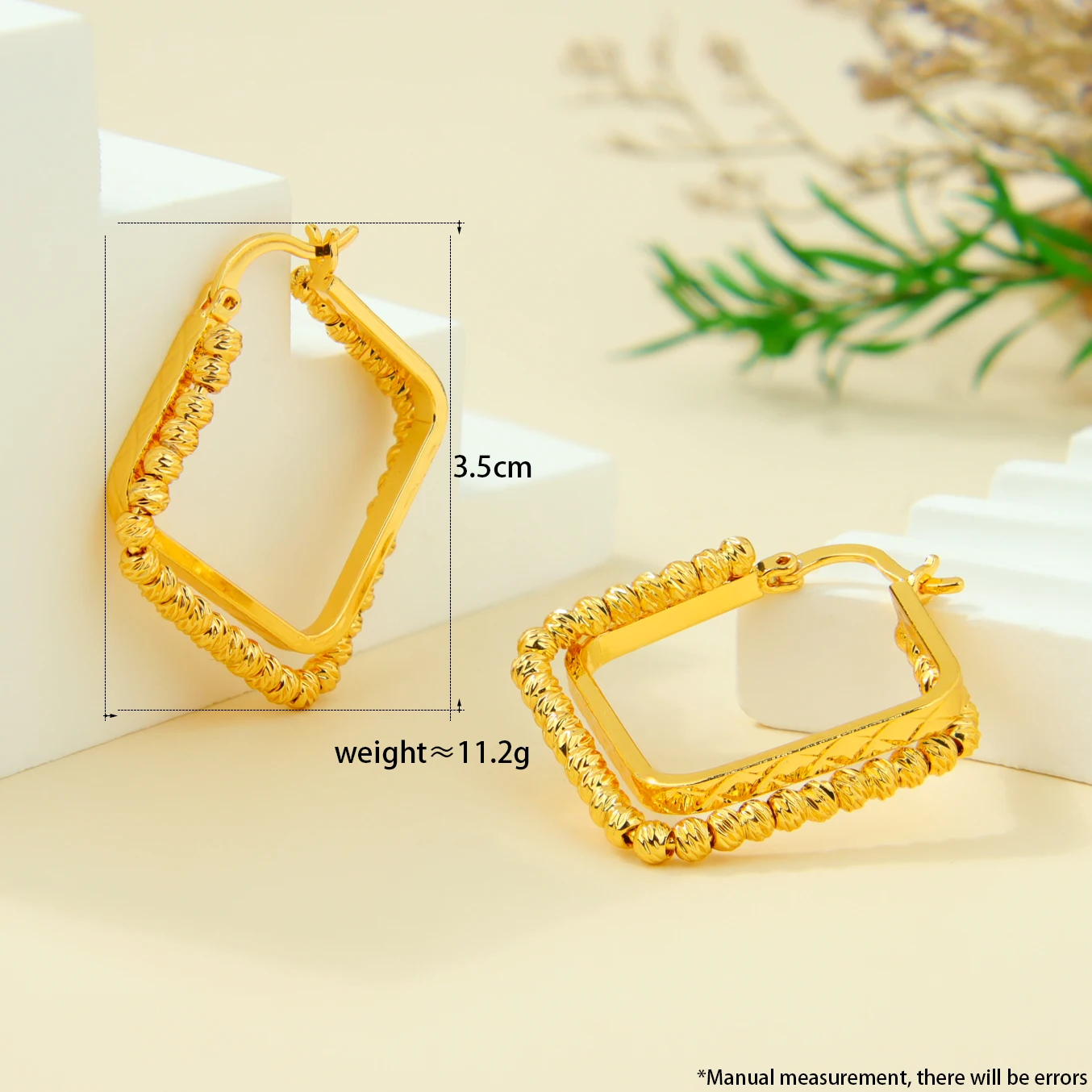 Arabische Mode Clip-Ohrringe 21k Vergoldet Dubai Hochwertige Quadratische Perlen Kreisförmige Ohrringe Oman Frauen Hochzeit Party Schmuck – Detail 10