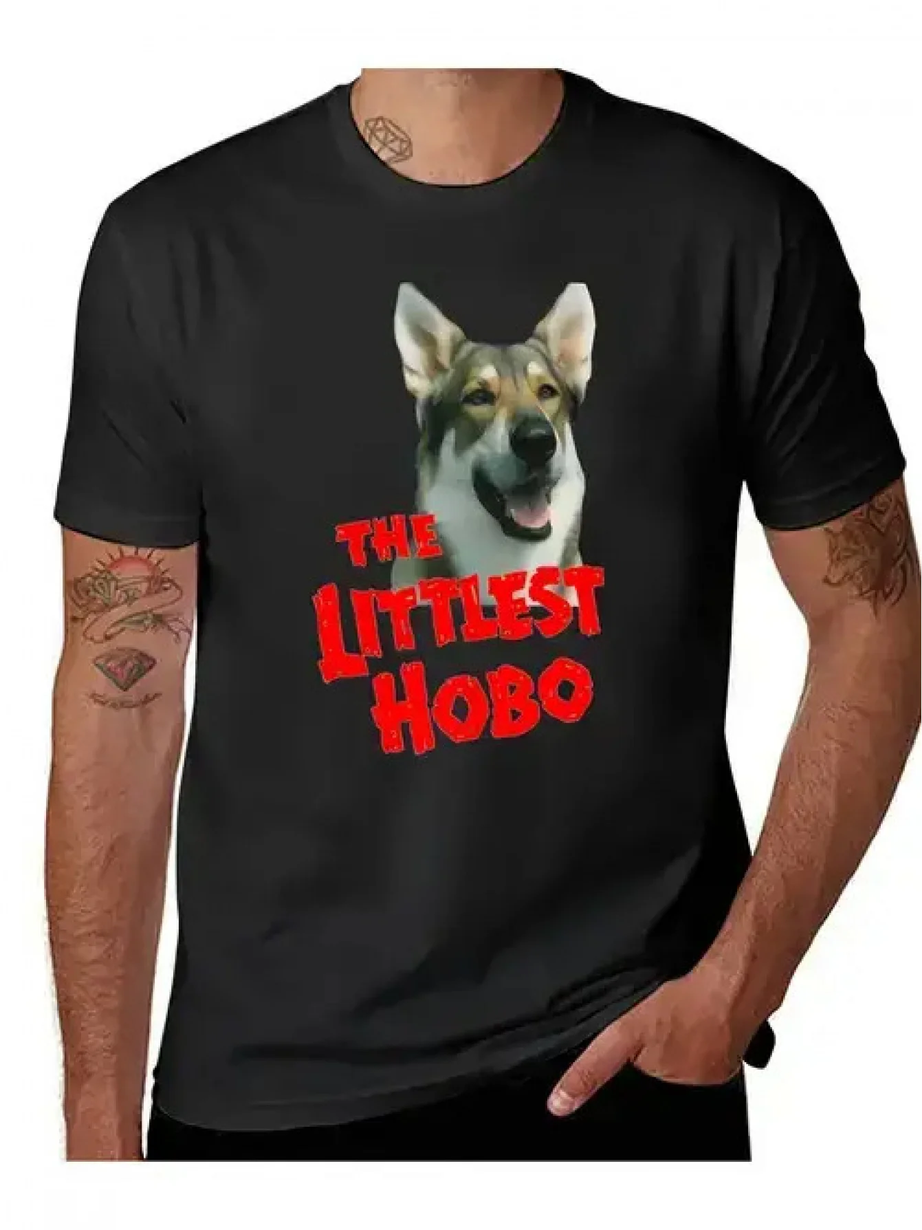 

Мужская футболка с забавным рисунком собаки The Littlest Hobo Design, черная повседневная футболка с короткими рукавами, свободная посадка с круглым вырезом, всесезонная