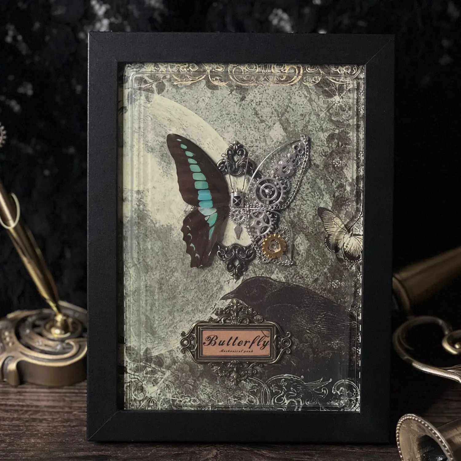 Steampunk Butterfly Frame DIY Kit Real Insect Specimen Mechanical Gear Wall Art Handmade Gothic Home Decor Crafts Gift