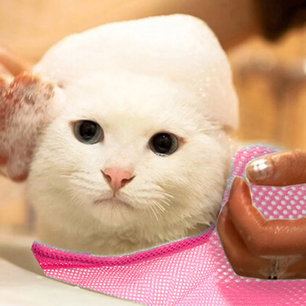 

Pink Cat Mesh Bag Multi-Purpose Grooming Restraint Pouch for Bathing Nail Care Injection Treatment Pet Calming Supplies