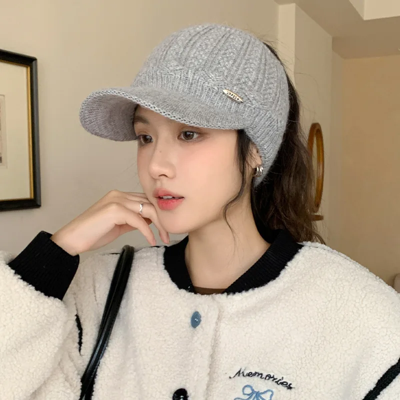 1 Stück einfarbige gestrickte Baseballkappe für Damen mit Baseballkappe, Strickmütze für kaltes Wetter, geeignet für den täglichen Gebrauch im Winter und Herbst