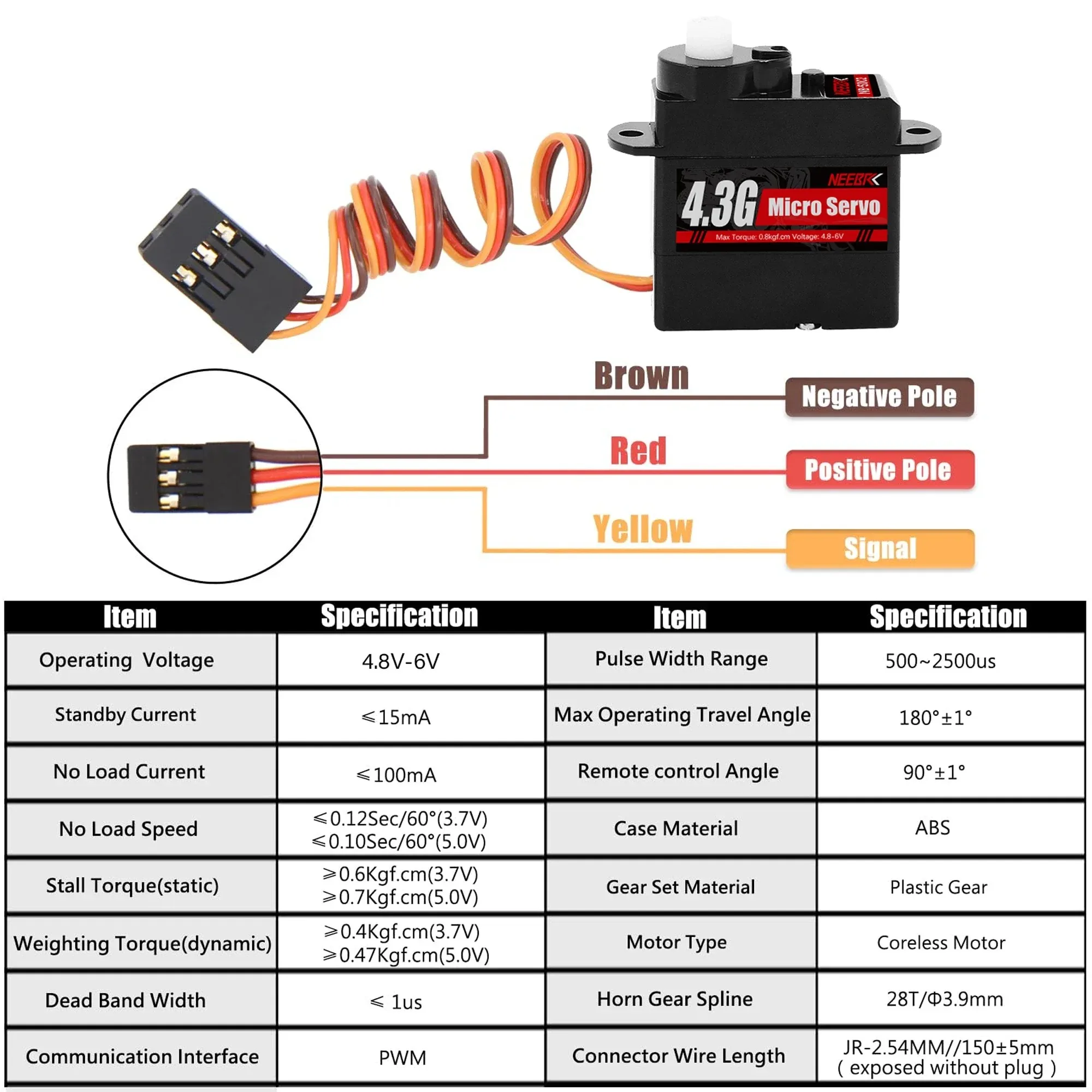 NEEBRC 4.3g Mikro Serwo Cyfrowe Wodoodporne z Metalowymi Przekładniami do Mini Samochodów RC, Samolotów Stałopłatowych, Helikopterów, Robotów, Akcesoria do Zabawek WLtoys K969
