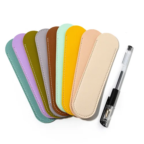 Bolsa de regalo de cuero PU para estudiantes, estuche de lápices de Color sólido, almacenamiento de papelería, estuche de protección para bolígrafos, logotipo impreso, bolsas lindas para bolígrafos, 10 piezas