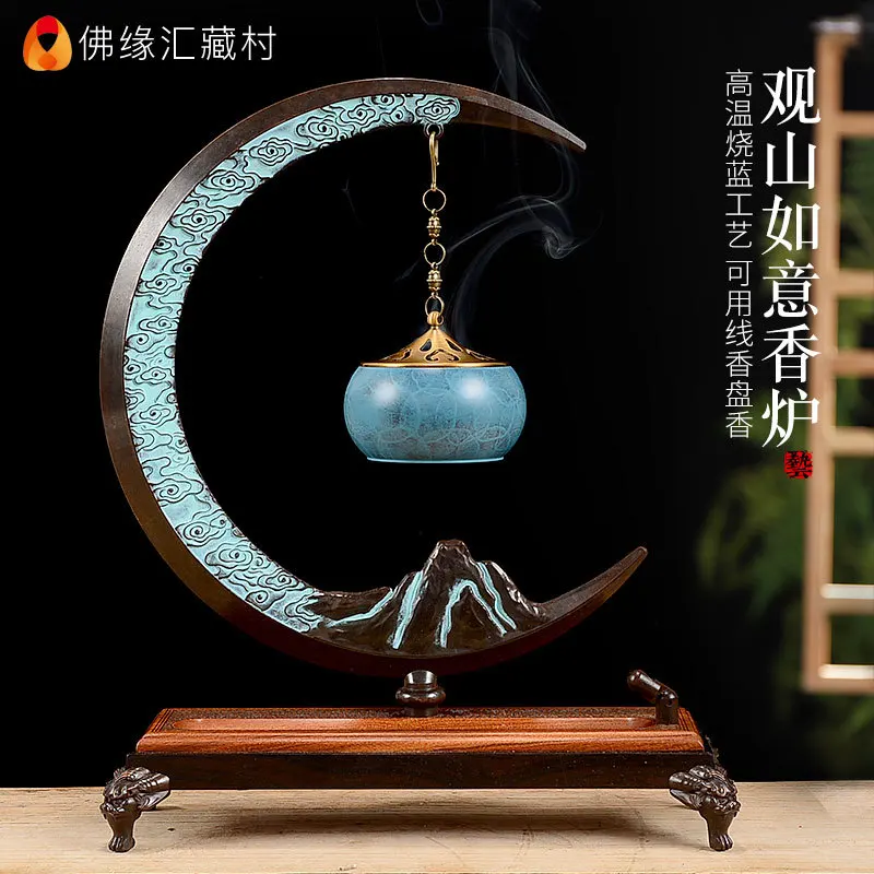 New Chinese-style incense burner, featuring a creative gourd design, suitable for home use, with an antique and Zen-inspired aes
