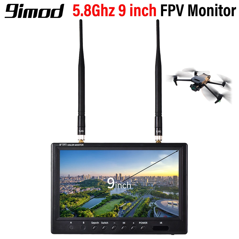 9IMOD 5.8G 9 inch FPV Monitor LCD HD Screen 800x480 16:9 NTSC/PAL for RC FPV Drone