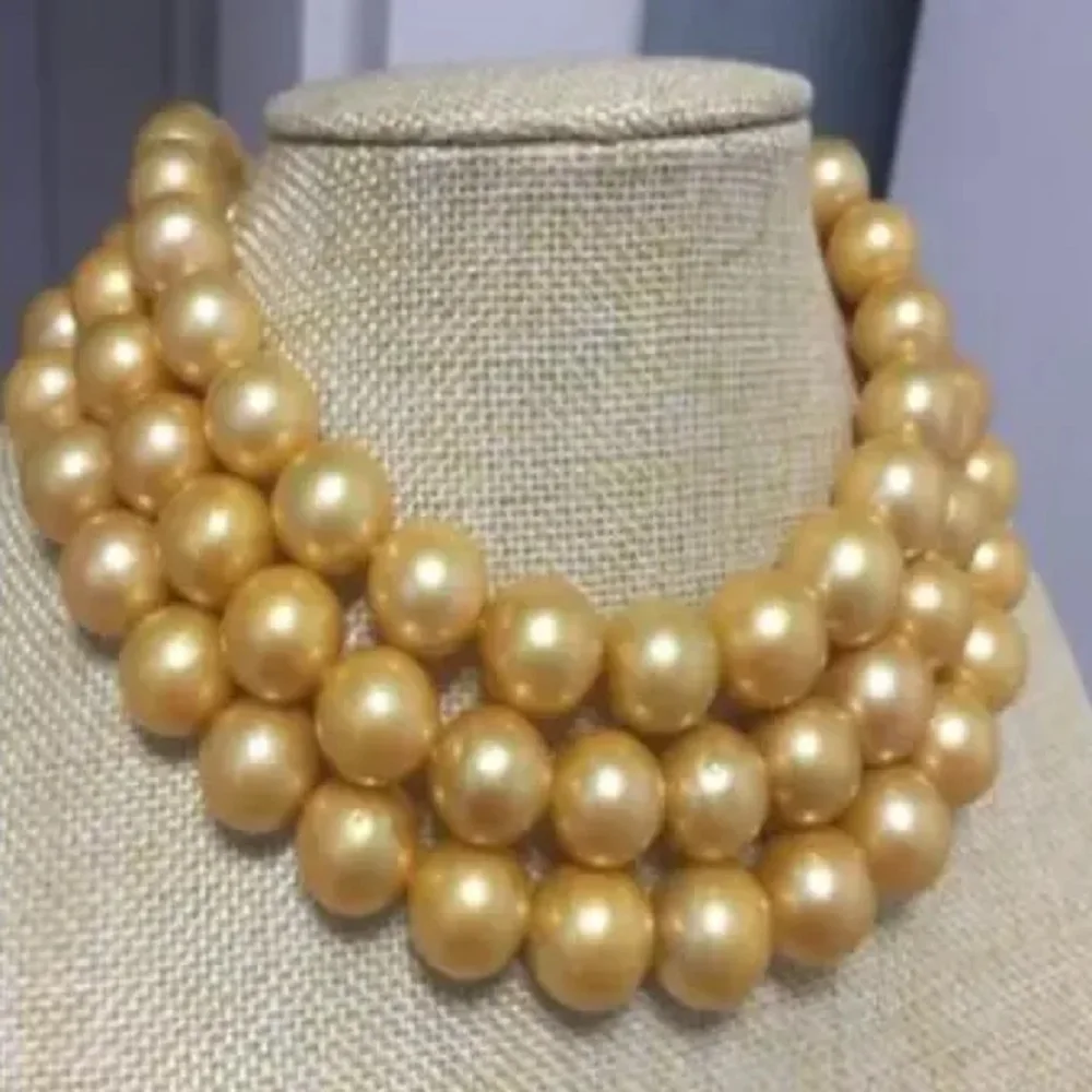 3-Row Beautiful Pearl AAAA 11-12mm Natural Round Pearl Necklace 14k Gold 16.17.18 inch+1 row -18 inch