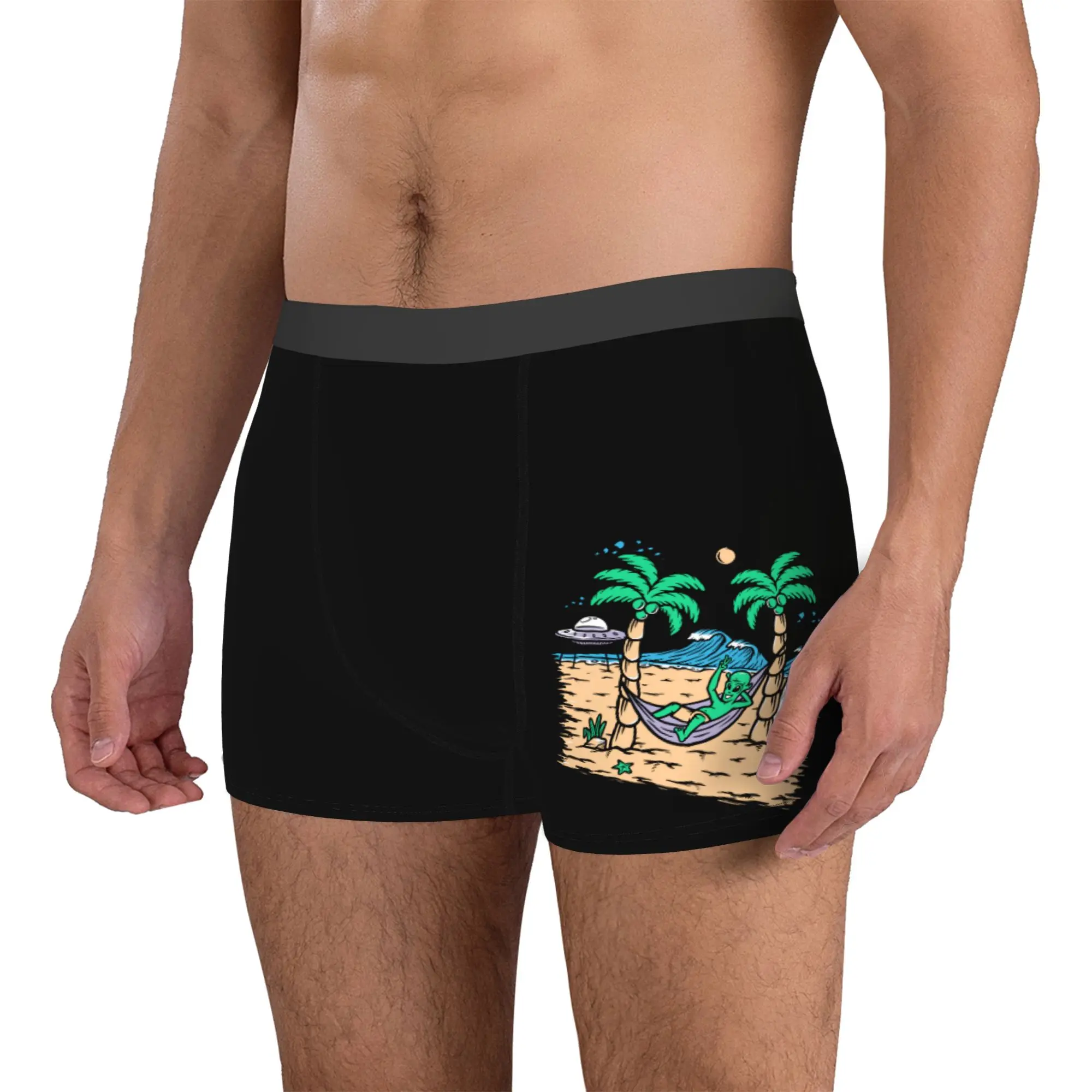 Customized Male Funny Summer Beach Alien Surfing Underwear Surf Rider Boxer Briefs Stretch Shorts Panties Underpants