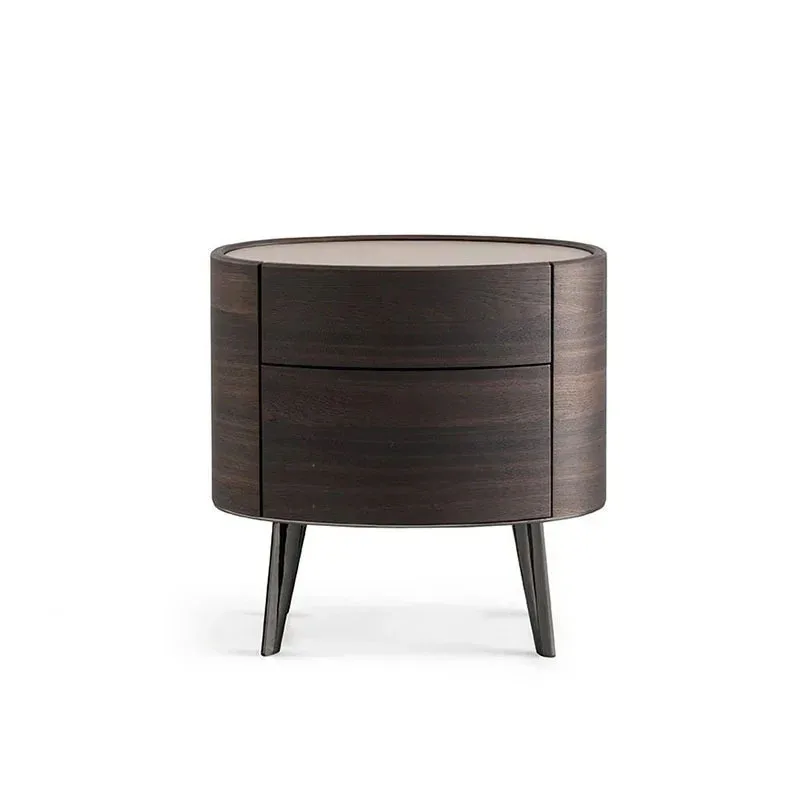 

Modern Minimalist Hotel Small Bedside Table Wood Light Luxury Creative Oval Small Side A Few Pairs of Drawer Storage Cabinets