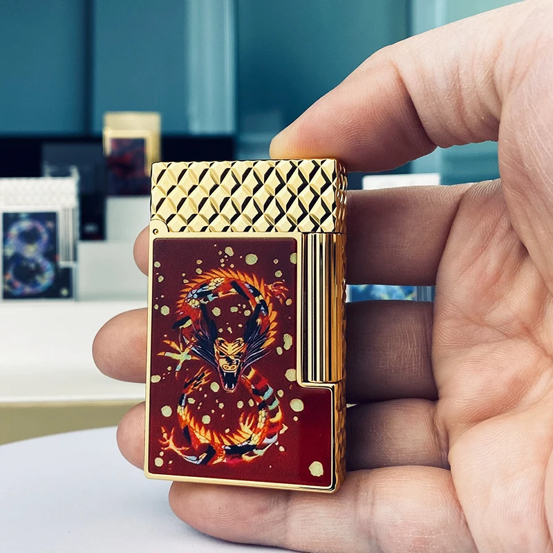 

Новая памятная серия, роскошная зажигалка с одним и двойным пламенем Ping Sound, бутановая зажигалка для курения сигарет с натуральной краской 11806