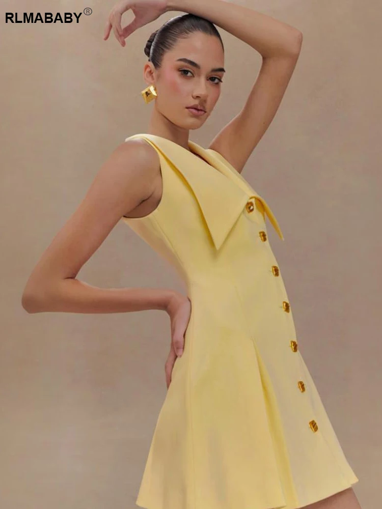 RLMABABY เซ็กซี่ Turn-Down คอ A-Line มินิชุดผู้หญิง Elegant Single-Breasted ปุ่มสั้น Slim ชุด