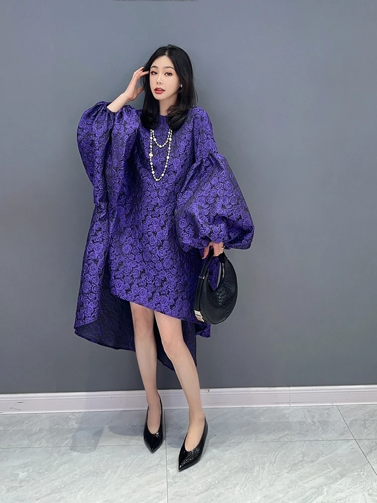 The new spring/summer 2023 women dress hubble-bubble sleeve ultra-loose round collar short skirt leisure temperament silk dress