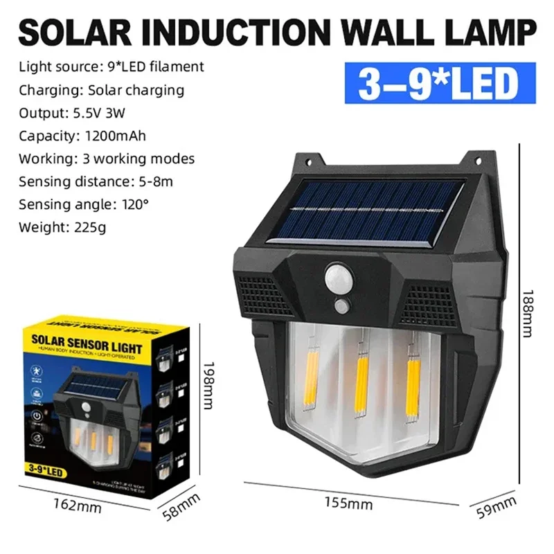 New Outdoor Waterproof Solar Tungsten Wall Lamp 3 Lighting Modes With Motion Sensor Solar Light For Garden Courtyard Security