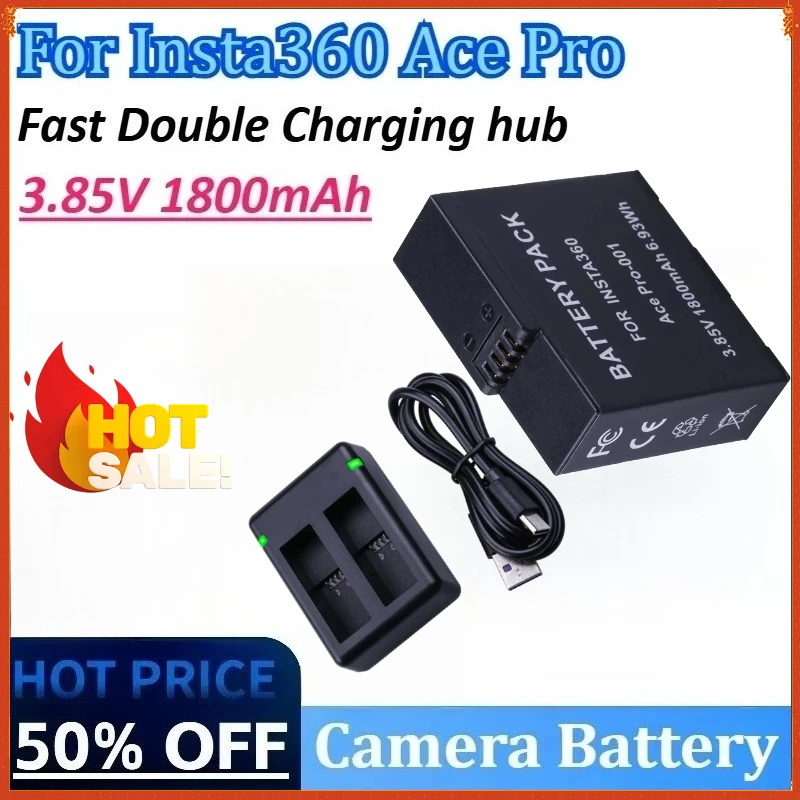 

New 3.85V 1800mAh 6.93Wh Camera Battery for Insta360 Ace Pro Battery+ Fast Double Charging hub Rechargeable Battery Accessories