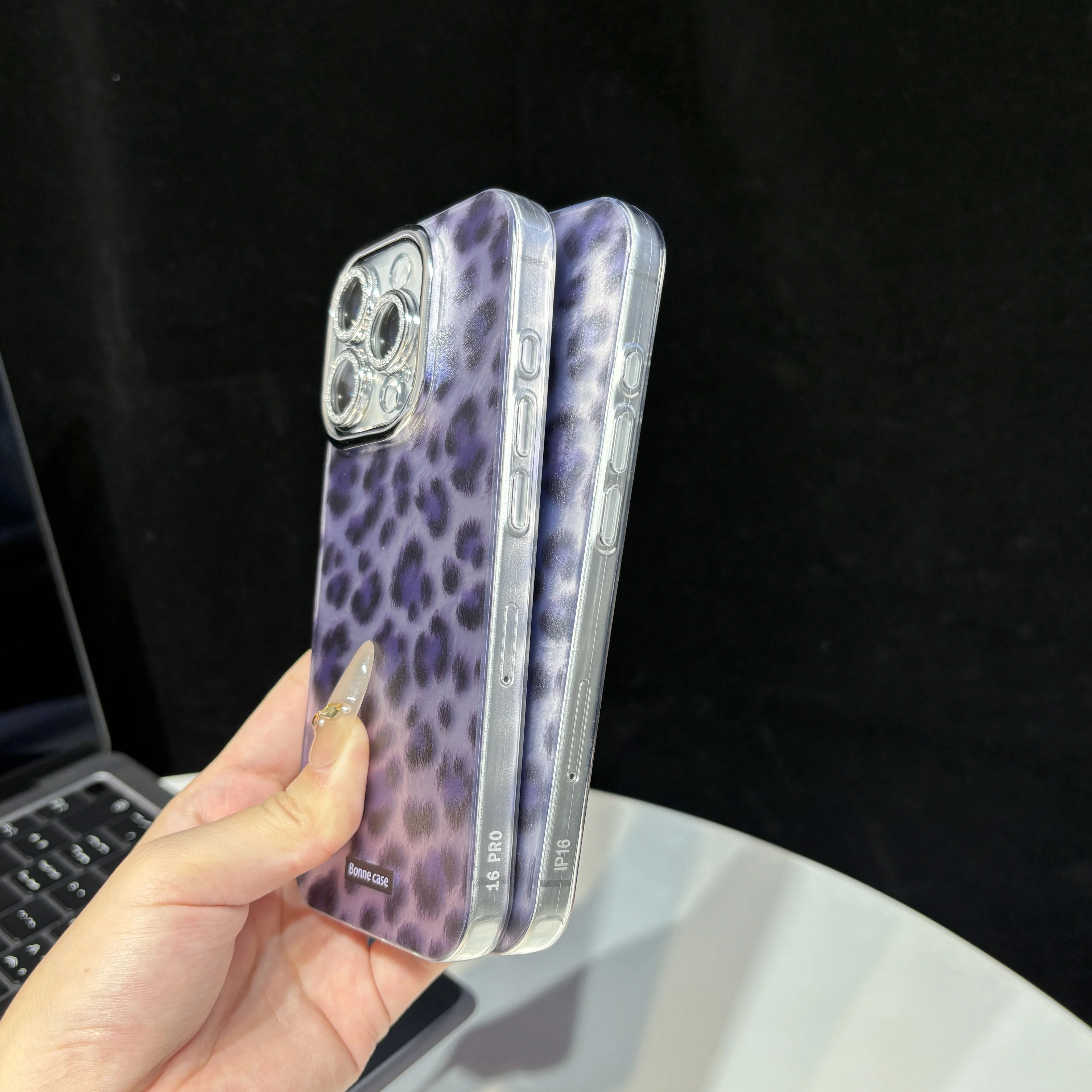 Pink Purple Fleck Leopard Print Glacial Streak with Glass Lens Protecto Cover Case for iPhone 11 12 13 14 15 16 17 Pro Max Air