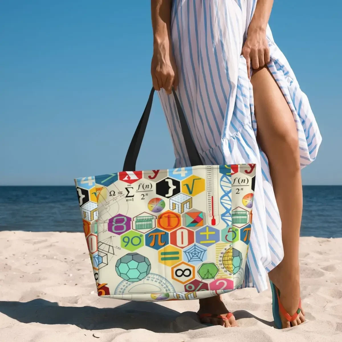 MATH Beach Travel Bag, Tote  Holiday Shopping Daily Shoulder  Multi-Style Pattern