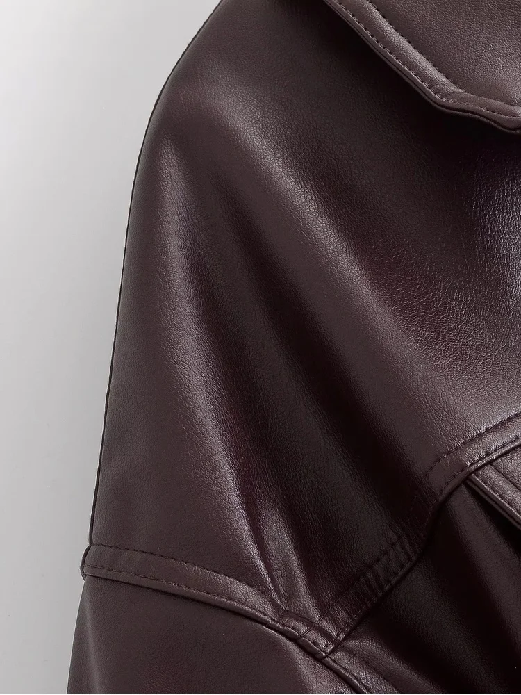 AACHOAE Women Faux Leather Jacket Drawstring Waist Zip Up Utility Short Coat Flap Pocket Casual Streetwear Autumn Outerwear