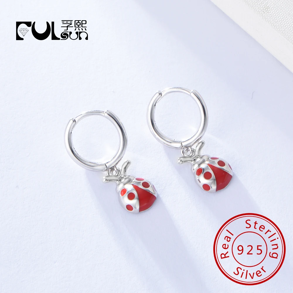 

Brand New Design Sterling Silver 925 Fashion Insect Shape Red Ladybug Gold Plated Stud Earrings