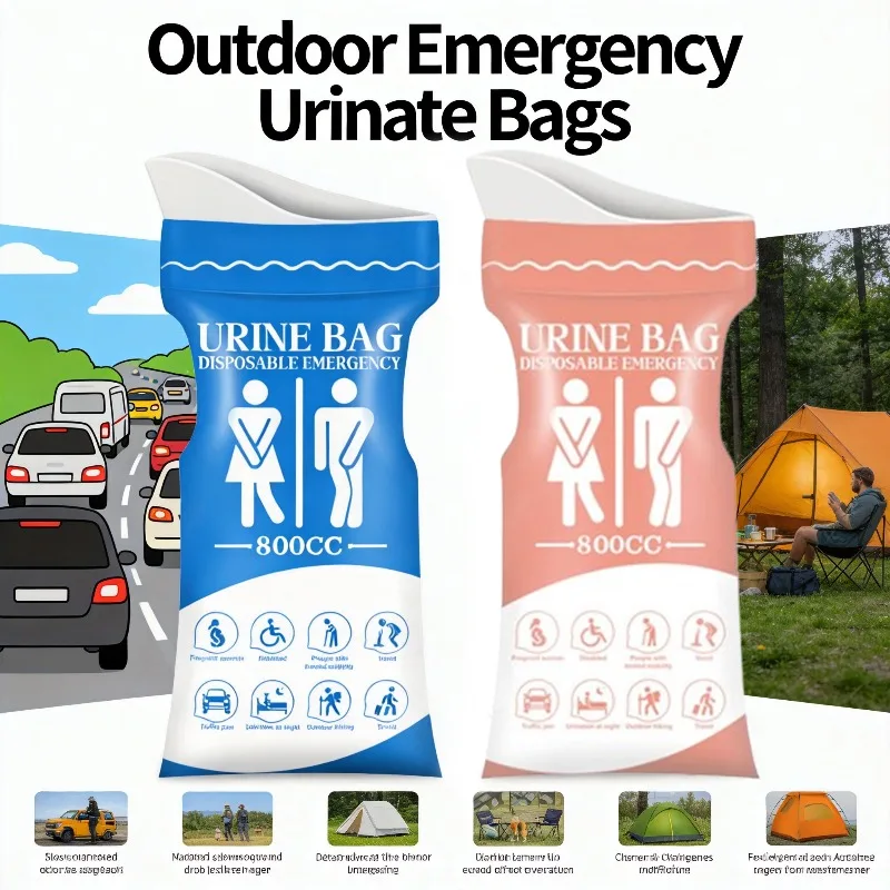 800ML Disposable Outdoor Emergency Urinal Bags Unisex Leak-Proof Portable Vomiting Travel Toilet Bags for Women Men Camping Cars