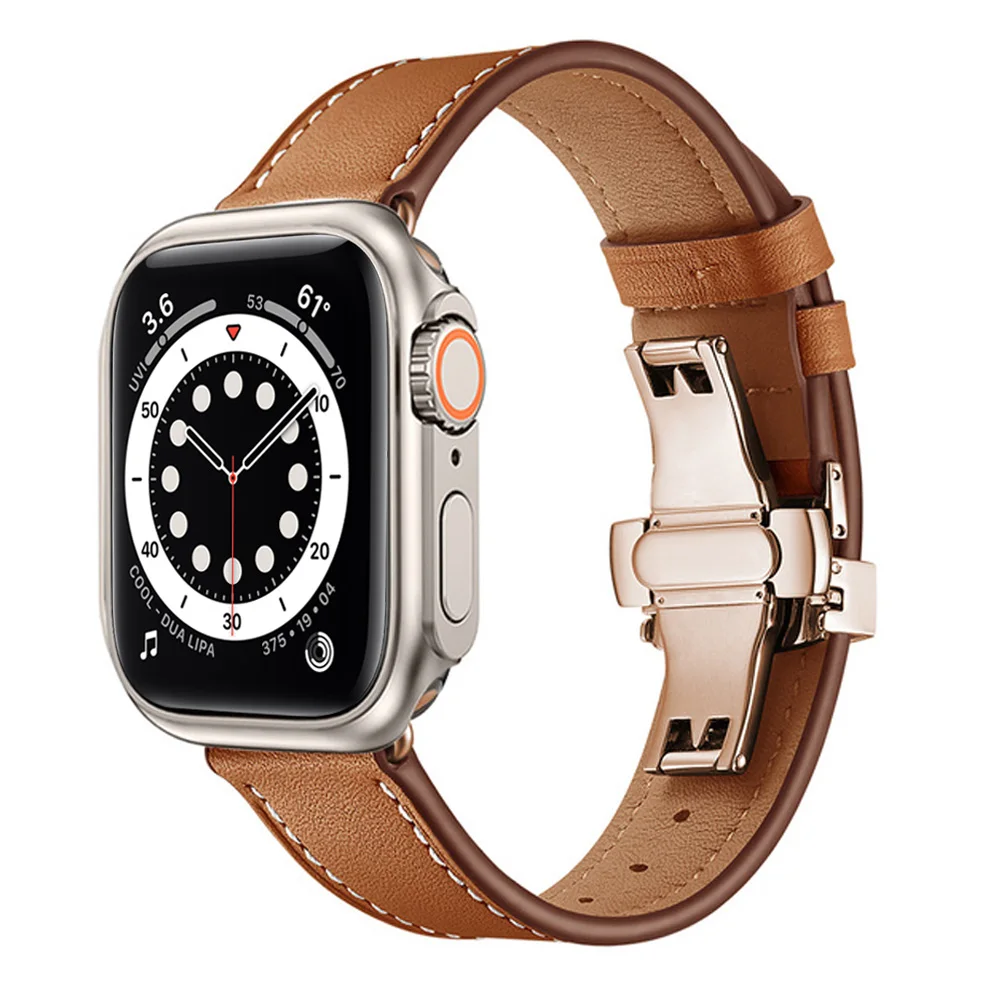 Correa de cuero para Apple watch, banda de 45mm, 41mm, 44mm, 40mm, 42mm, 38mm, ultra 49mm, pulsera para iWatch series 8, 7, SE, 6, 5, 4