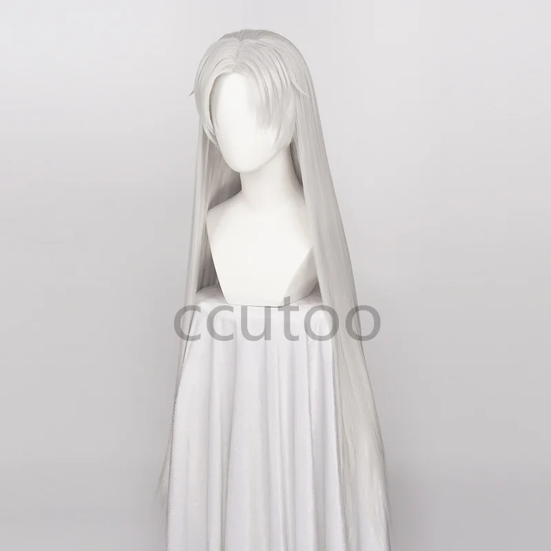 ccutoo Synthetic Hair Sesshoumaru Cosplay Wigs 100cm Long Silver Grey Styled Heat Resistant Party Role Wig + Wig Cap