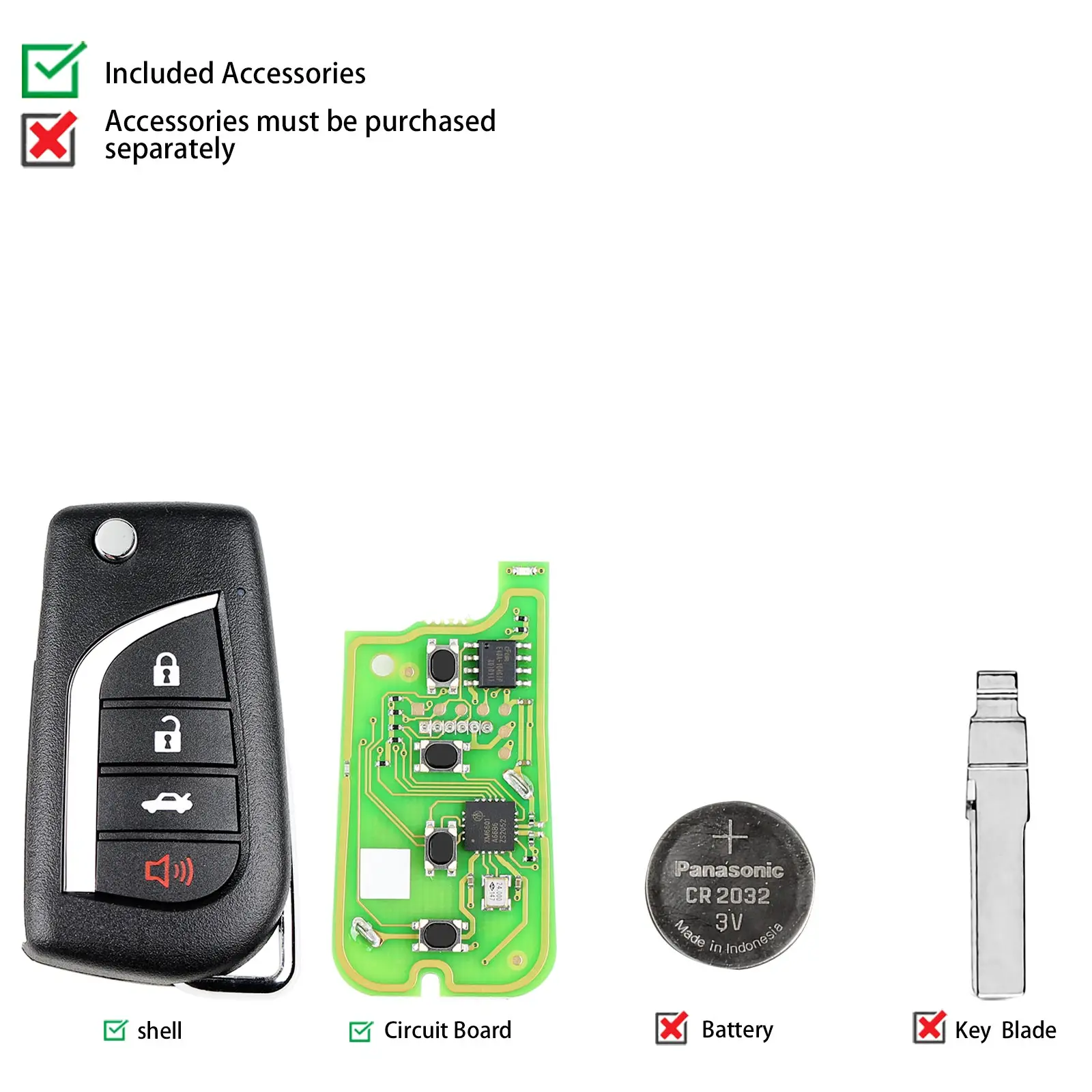 Xhorse XKTO10EN Wired Universal Remote Key for Toyota Flip 4 Buttons English Version 1 Piece