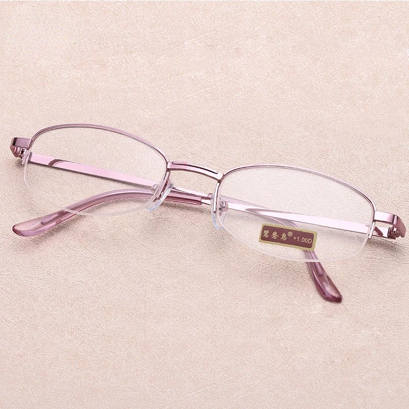 

Women Thin Frame Half Frame Metal Alloy Anti-fatigue Reading Glasses High Quality Purple Presbyopic Glasses +1.0 To +4.0