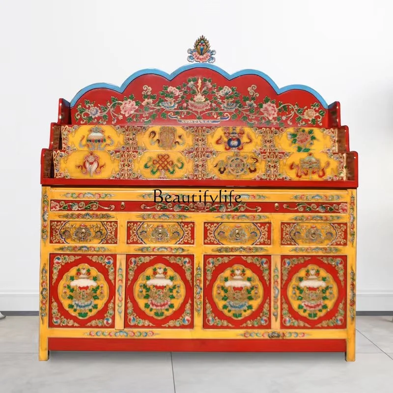 

Tibetan casket, Buddha cabinet for table, hand-painted furniture, household use