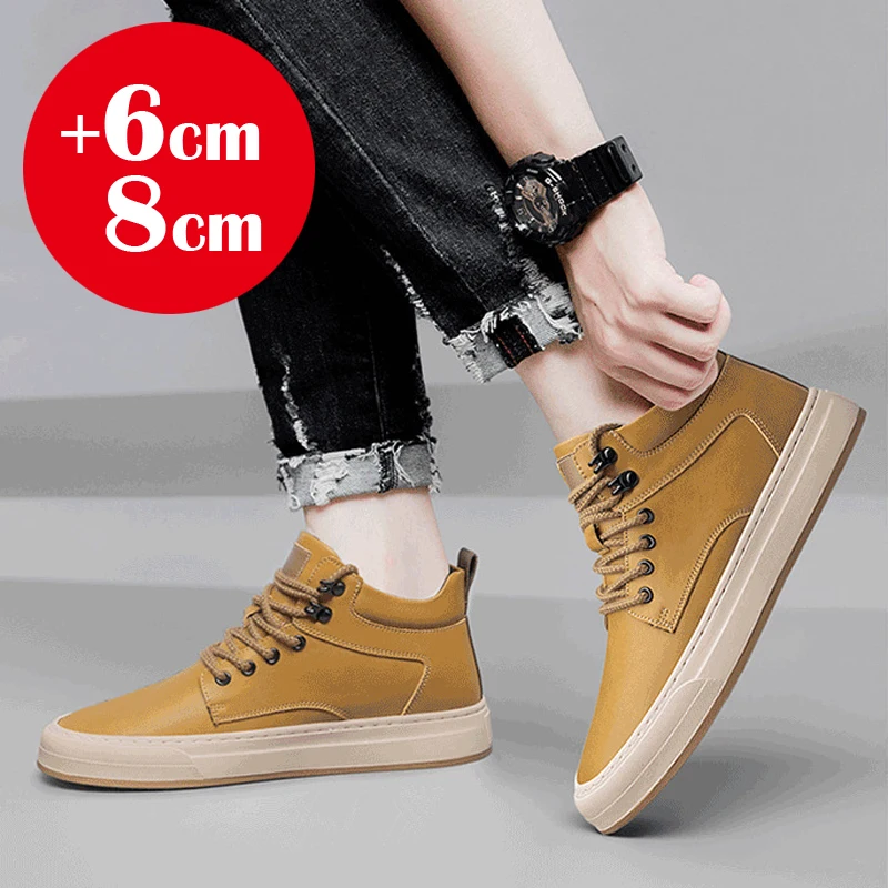 Sneakers Man Elevator Shoes Height Increase Insole 7CM Sports Designer Genuine Leather Shoes Lift Height Skateboard Shoes