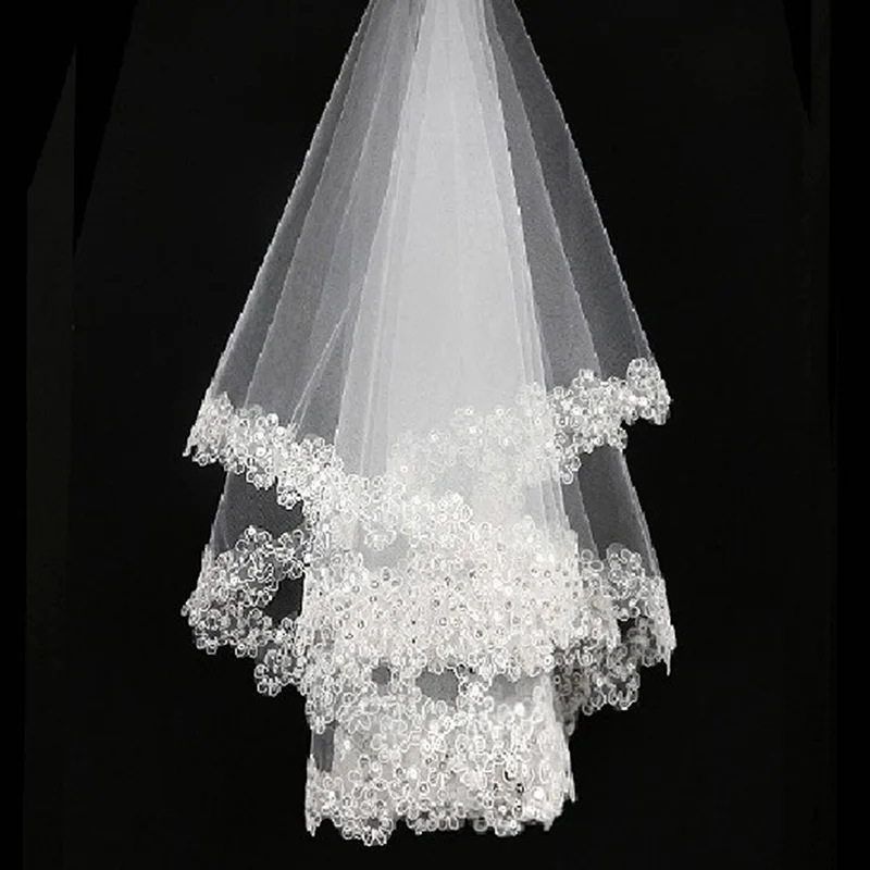 Voile de mariage en tulle pour patients, bord à paillettes à un niveau, accessoires de mariée, pièces de sauna courtes pour mariage, 2025