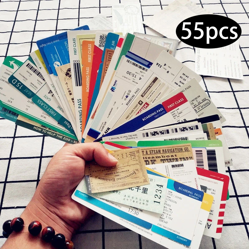 Retro Airline Boarding Passes Tickets Luggage Trolley Cases Suitcases Decorative Waterproof Stickers