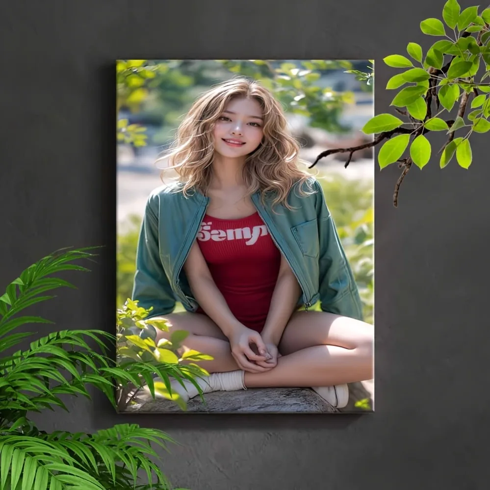 

Vintage tin sign, elegant art portrait of a stylish woman outdoors. Ready to hang, perfect for home, bedroom, or office decor. A