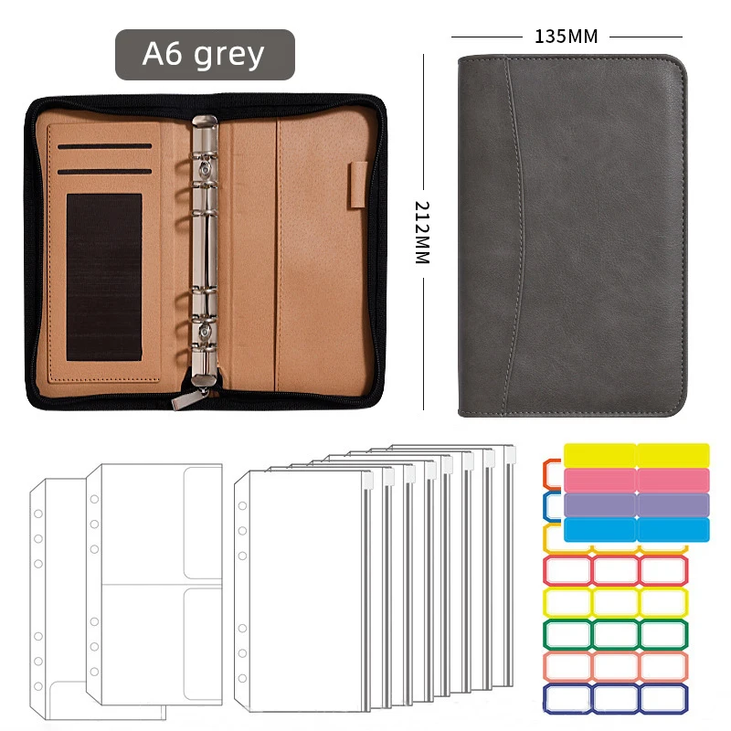 A6 Business Budget Planner PU Leather Folder Padfolio Budget Binder Cash Envelope Organizer With Clear Zipper Budget For Man