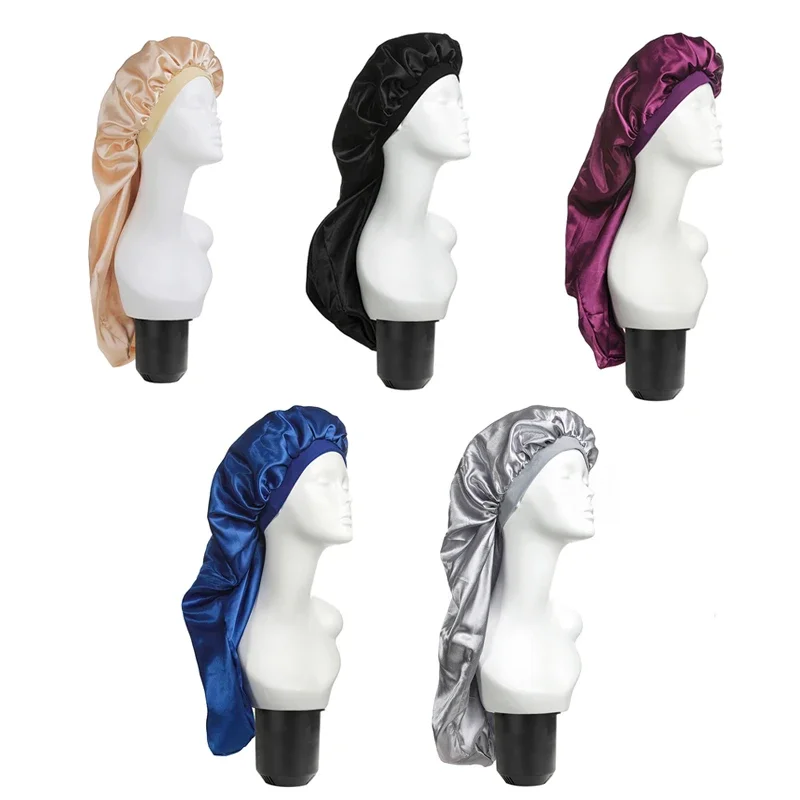 3 Stück elastische Satin-Mütze mit breitem Rand, langes Haar, Schlafmütze, Wickel-Nachtmütze, Haarpflege-Mütze für Damen und Herren, Unisex-Kappe