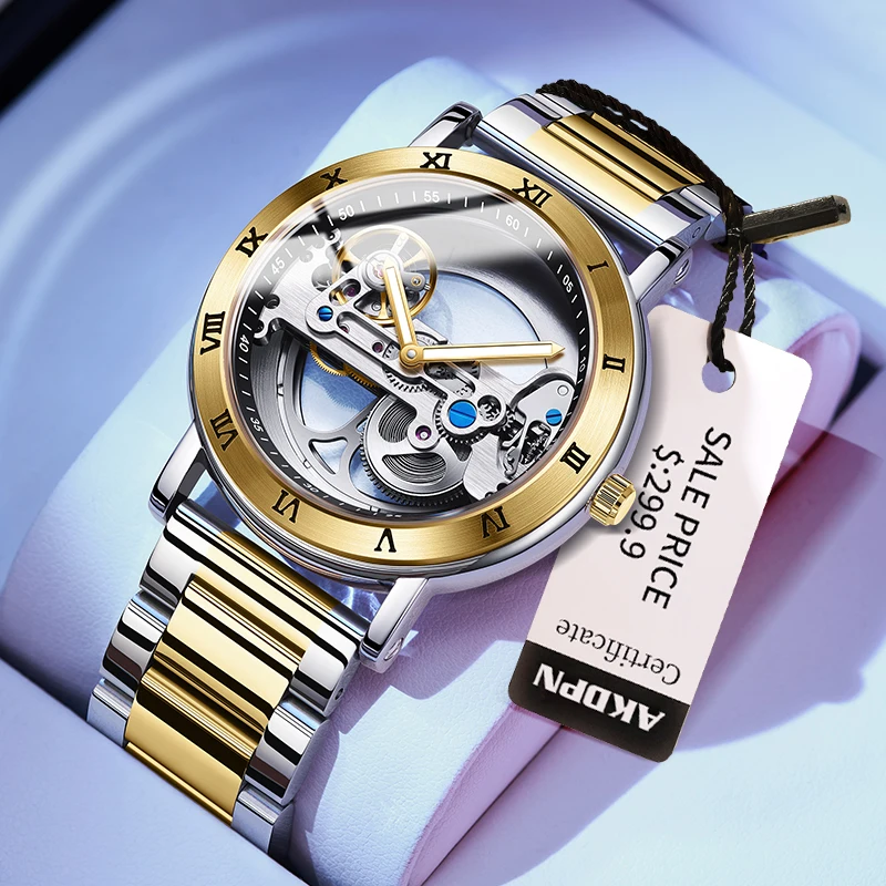 

AKDPN мужские часы автоматические механические мужские наручные часы из нержавеющей стали скелетон автоматические часы для мужчин часы montre homme