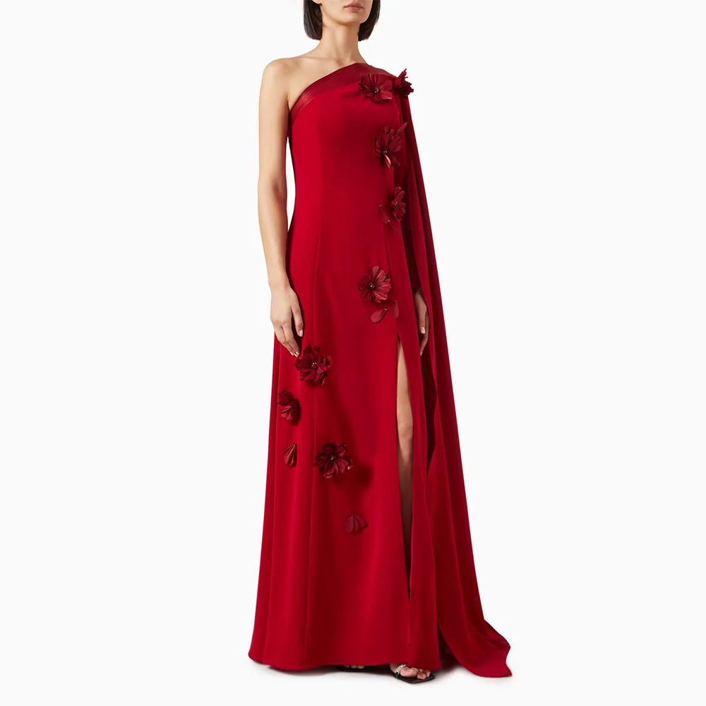 

Customized One Shoulder Long Evening Dresses Elegant Formal Occasion Prom Gowns Flowers 2025 Floor Length Prom Dresses