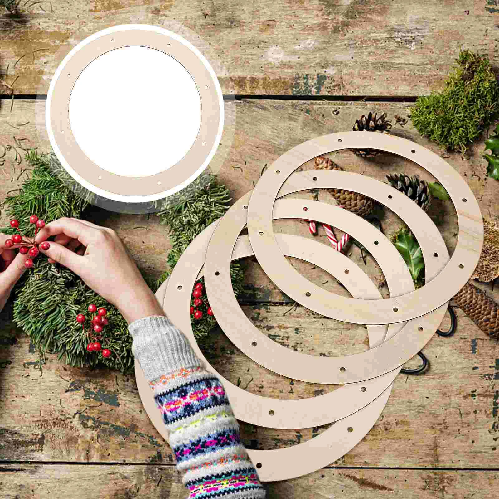 6 Pcs Wreath Frame Simple Creation Ring Garland Christmas Form Rack Wood Bedroom Wall Decor Forms Crafts