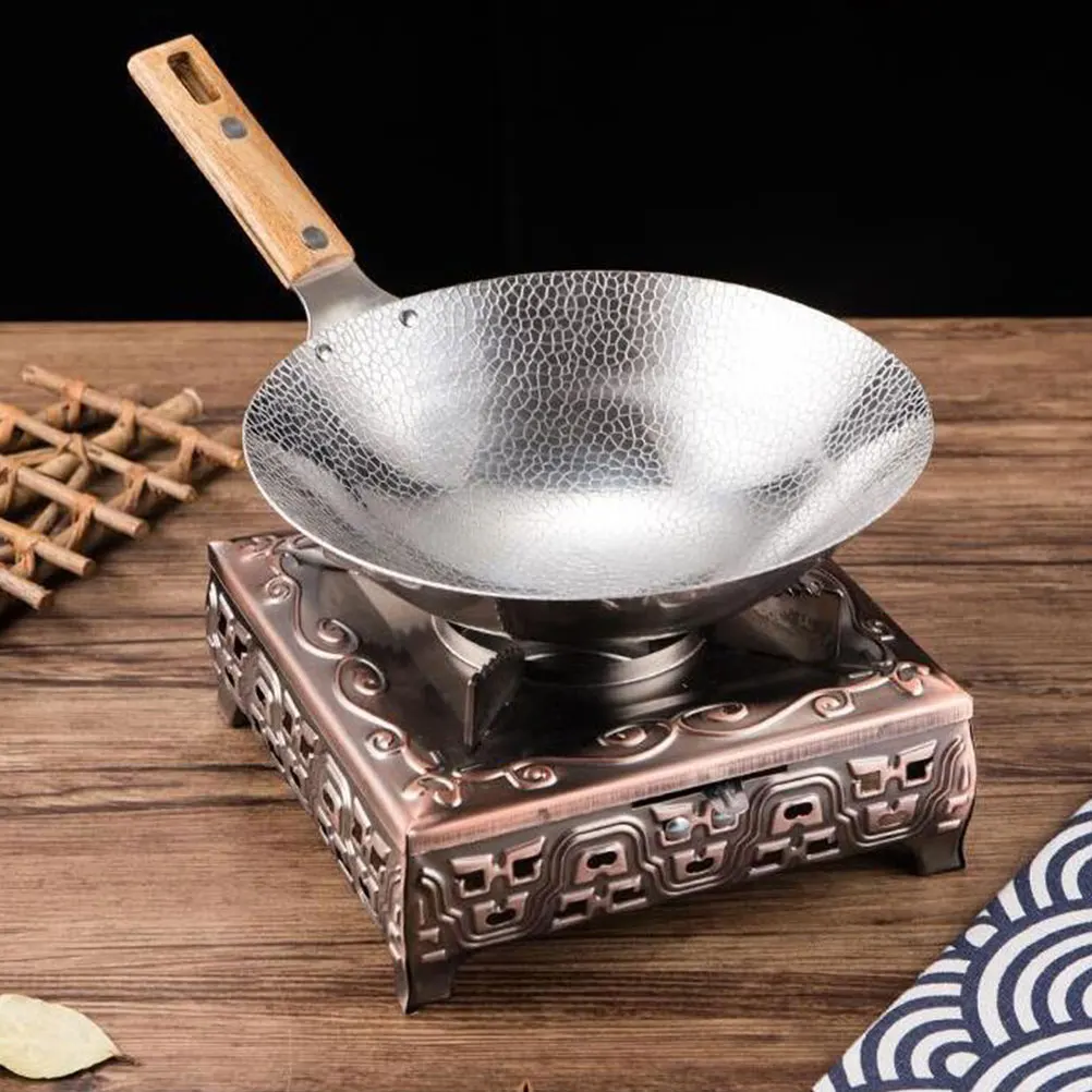 

Stir-Fried Pork Pan Stainless Steel Wood Handle Deep Frying Cookware Kitchen Supply Stir Fry Everyday Pan For Stove Hot Pot Use