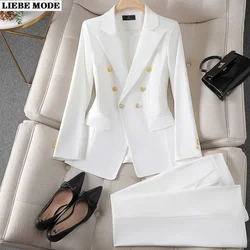 Female Uniform Business Suits with Straight Trouser Elegant Office Blazer Set for Women Work Wear Pants Suite Black White Red