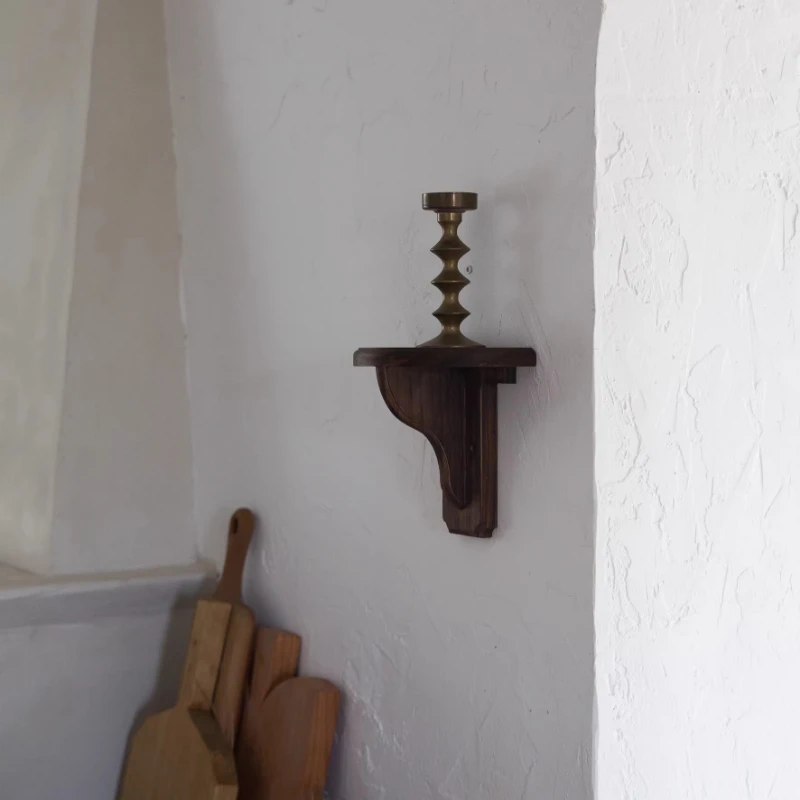 Étagère murale rustique en bois demi-rond pour salon, support de bougie en bois massif, présentoir, unité d'étagère