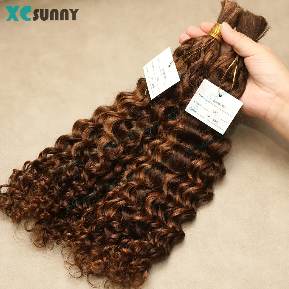 100% Human Hair Bulk for Braiding Jerry Curly Color 4 30 27 Burmese Remy Boho Braids Human Hair Extensions Bundles No Weft
