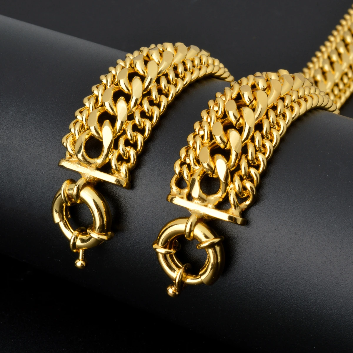 20MM Big Wide Chain For Men Women Bracelet Gold Plated Double Weaving Rolo Cable Curb Link Catenary Chain Valentines Day Gift