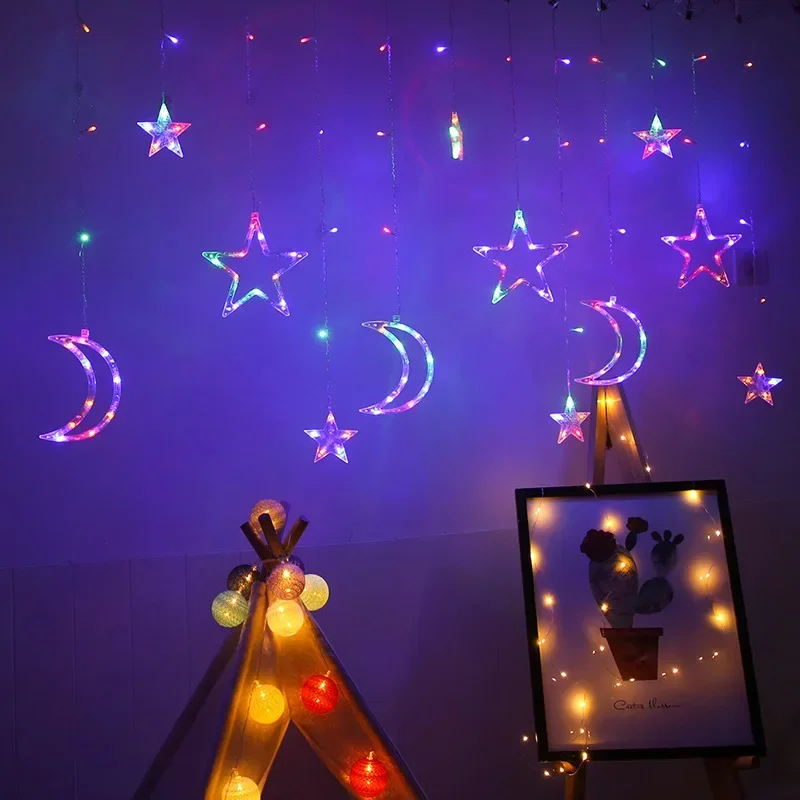 

Star and Moon Lantern Curtains Living Room Bedroom Proposal Romantic Outdoor Decoration Festival Celebration Ramadan Festival