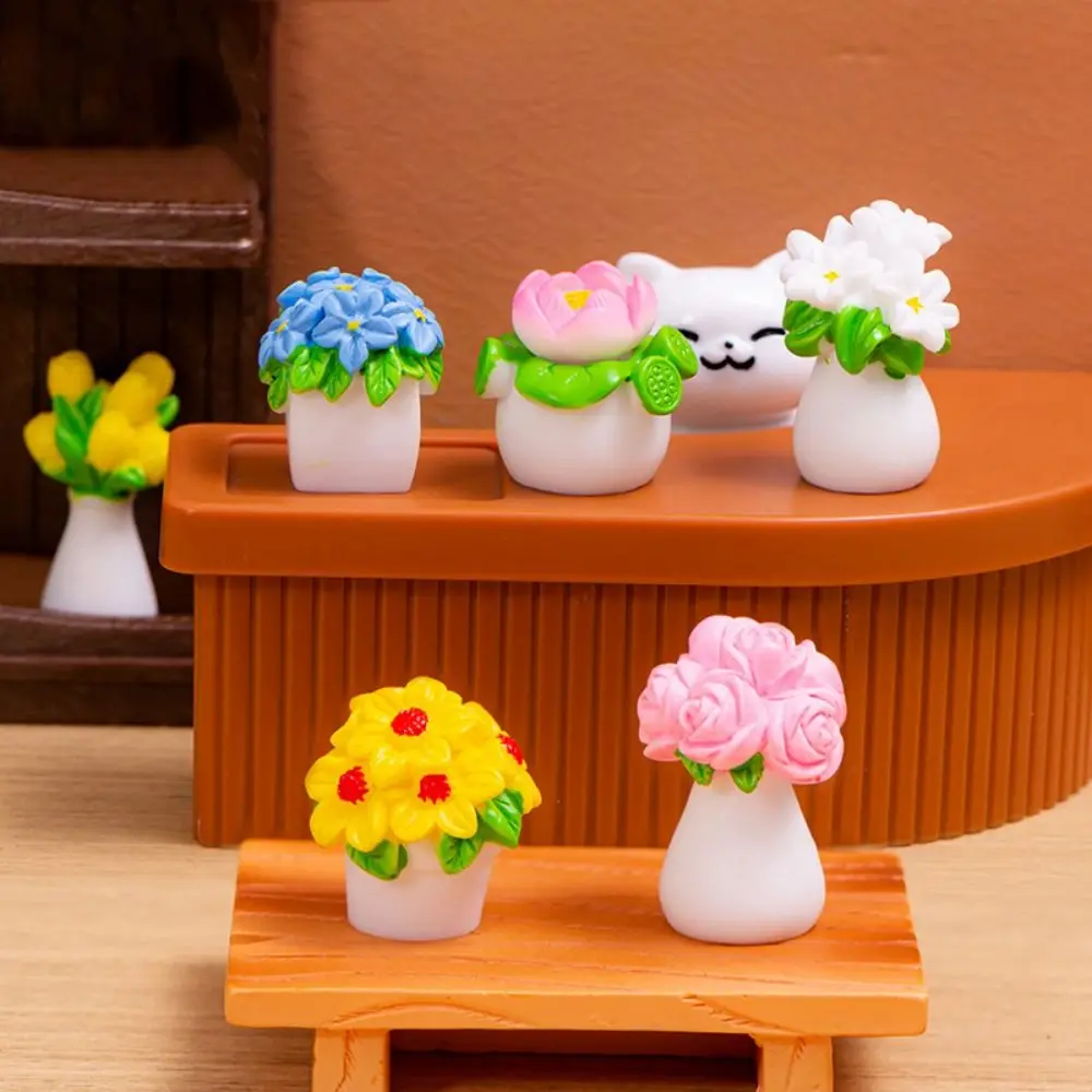 Resin Mini Flower Potted Artificial Plant Series Micro Landscape Ornaments Colorful Lifelike Simulation Potted Plants