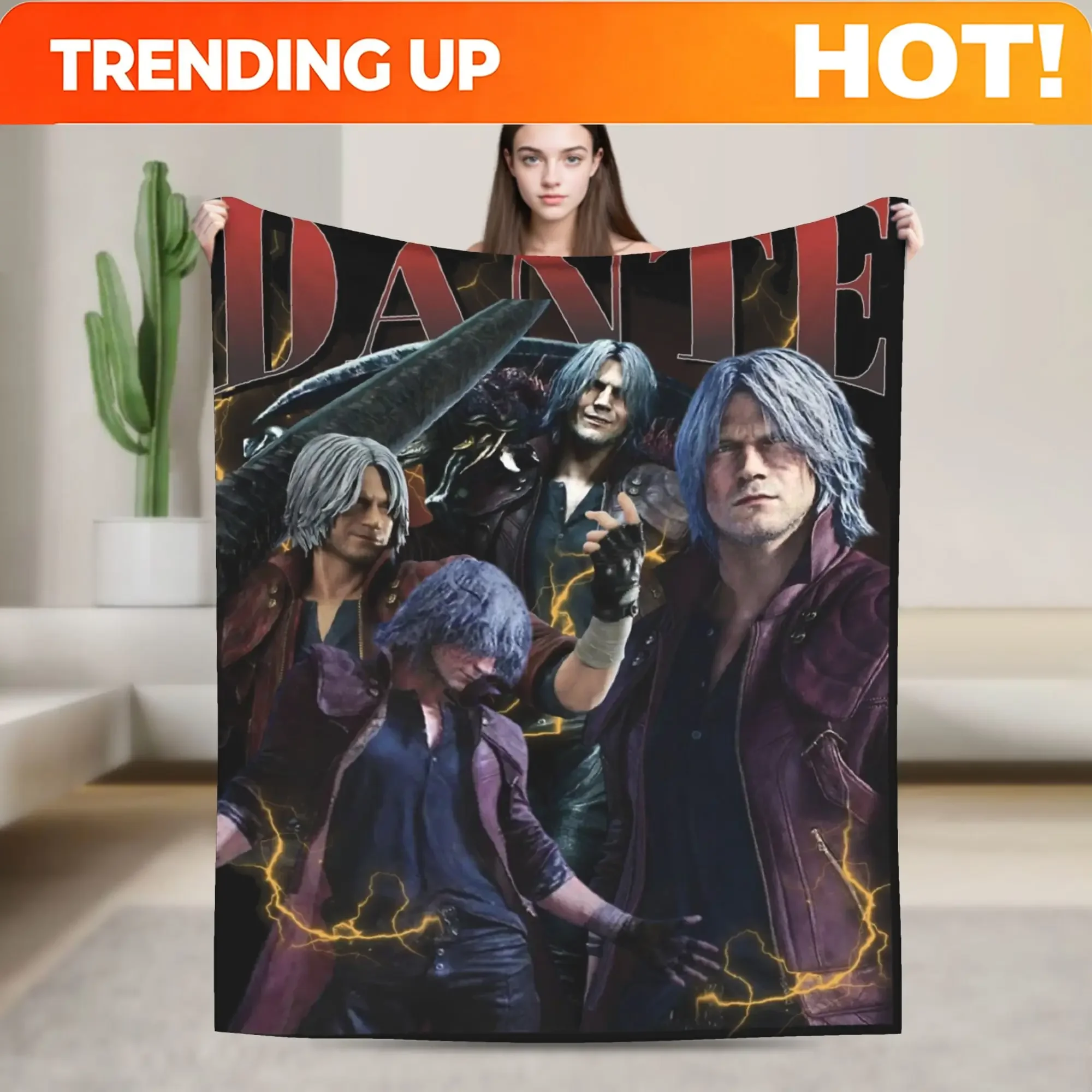 Custom Limited Dante Devil May Cry Blanket Flannel Autumn/Winter Multi-function Super Soft Throw Blankets For Sofa Couch Rug Pi