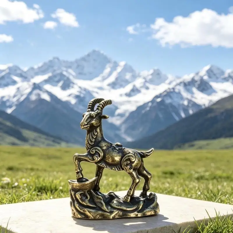 1Pcs Metal Zodiac Goat Statue Decoration Sheep Animal Theme Flat Base Frame Tabletop Ornament Auspicious Implication