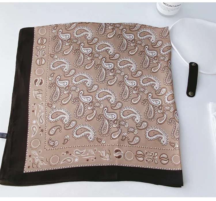 Paisley Print Seide Quadrat Schal Frauen Luxus Design 70*70 cm Weiche Satin Haarband Halstuch Büro Hijab Stirnband foulard Geschenk – Detail 8