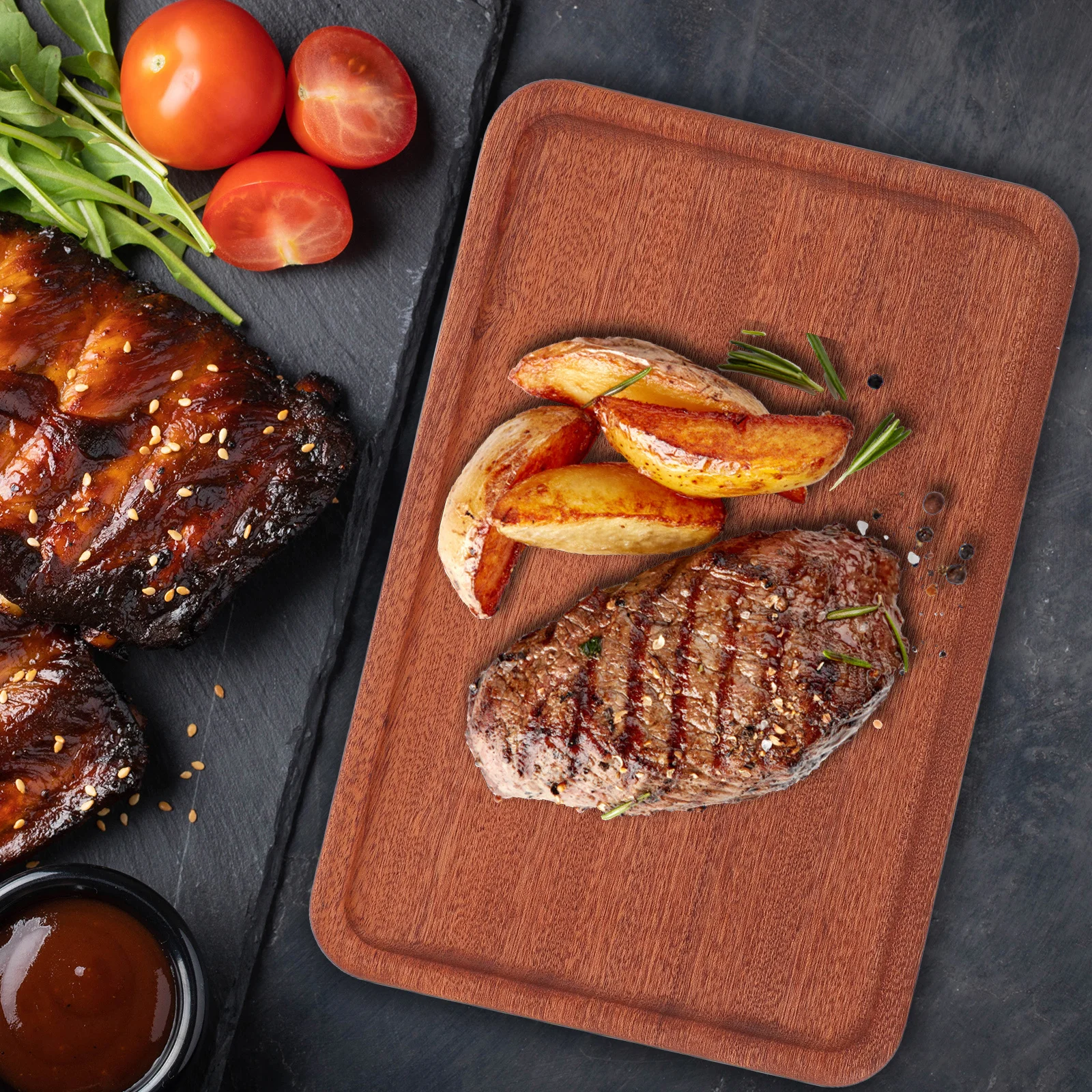 لوح فحم خشبي مستطيل صينية تقديم من الخشب الصلب الطبيعي طبق الجبن كعكة المقبلات وجبة خفيفة طبق فاكهة المطبخ