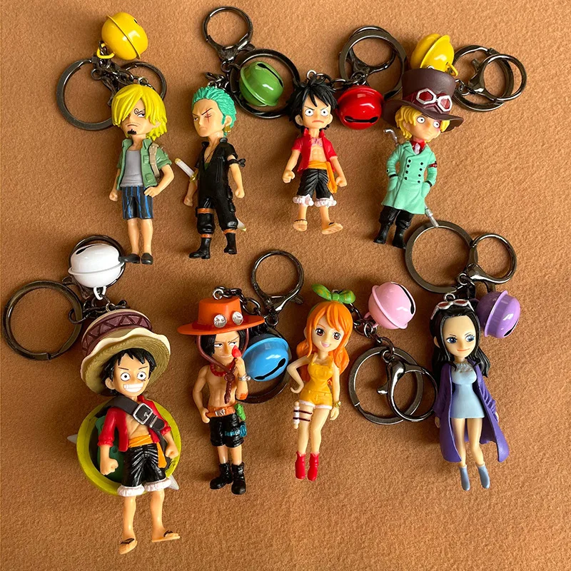 One Piece Anime Figure Keychain Luffy Nami Zoro Nico Robin Resin Doll Bag Pendant with Bell Cute Toy Keyring Decoration Gifts