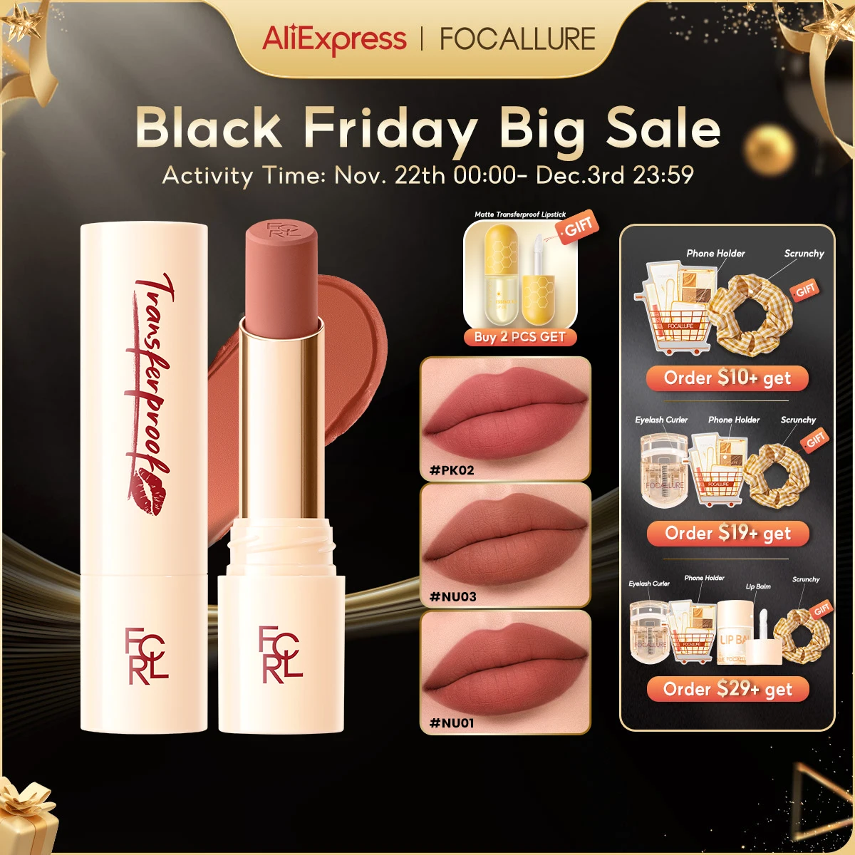 FOCALLURE Lightweight Matte Lipstick Waterproof Transferproof Lip Balm High Pigmented Moisturizing Lip Tints Makeup Cosmetics