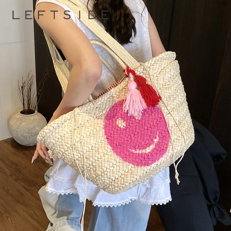 

LEFTSIDE Woven Straw Tote Bags for Women 2025 Ladies ​Eco-friendly Shoulder Bag Females Beach Raffia Hand Bags Summer Handbags
